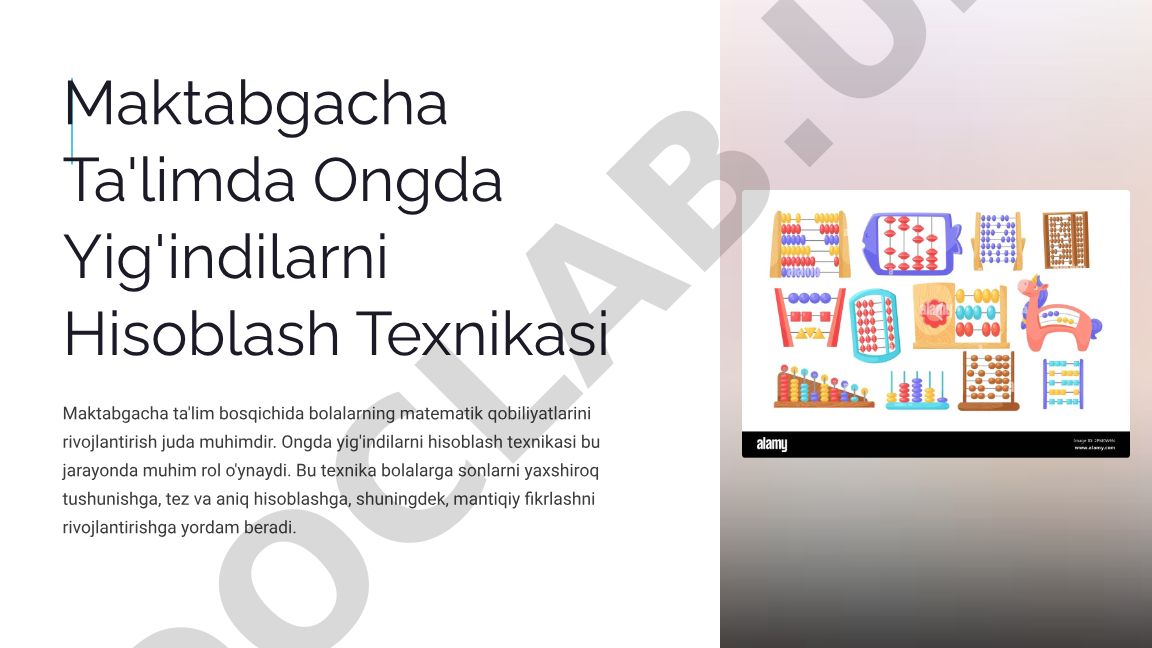 Maktabgacha ta'limda ongda yig'indilarni hisoblash texnikasi