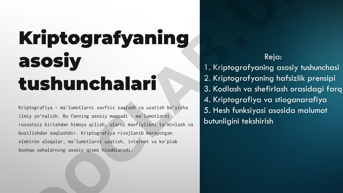 Kriptografyaning asosiy tushunchalari va printsiplari