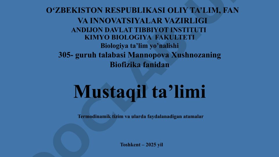 Termodinamik tizim va ularda faydalanadigan atamalar