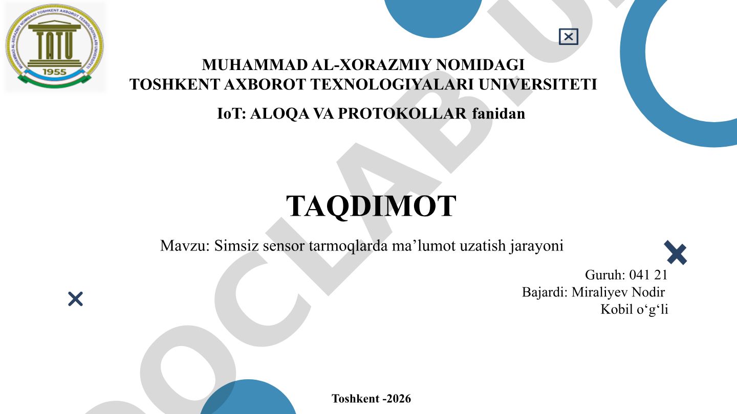 Simsiz sensor tarmoqlarda ma’lumot uzatish jarayoni