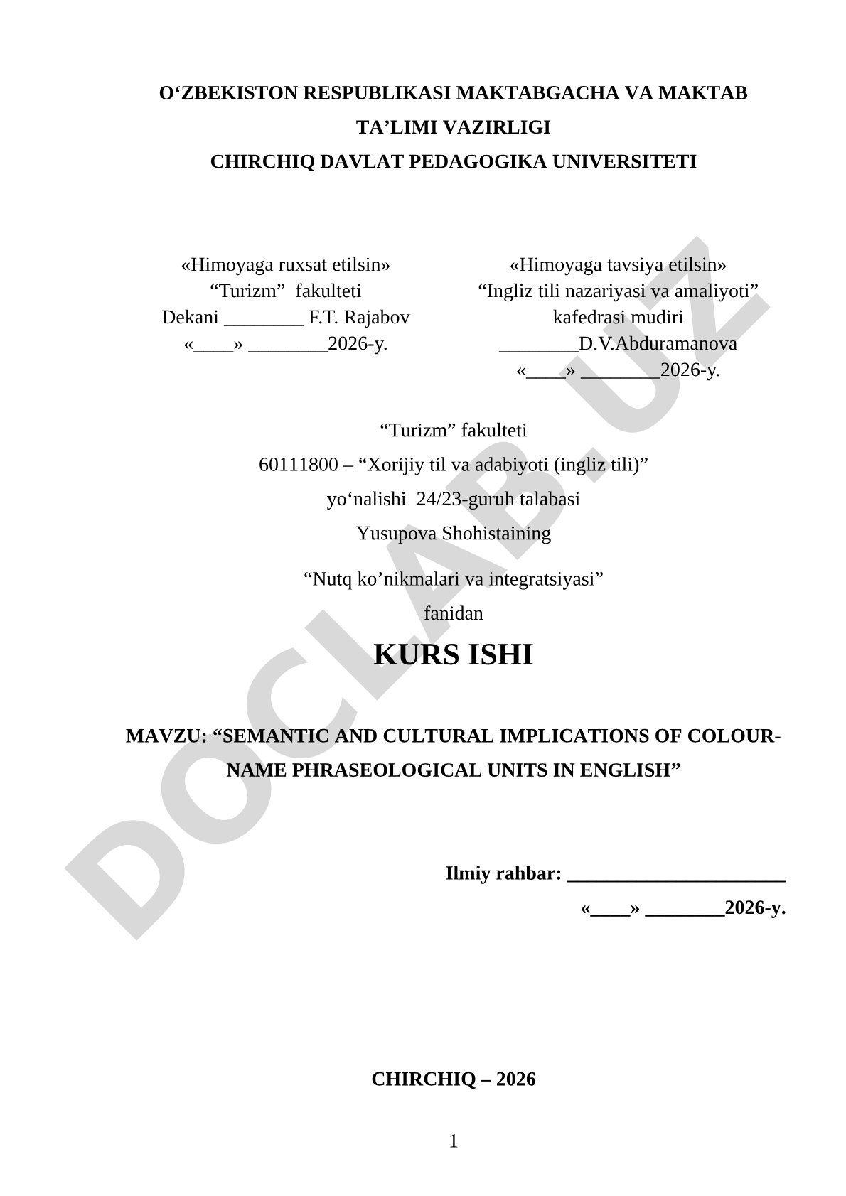 Semantic and Cultural Implications of Colour-Name Phraseological Units in English