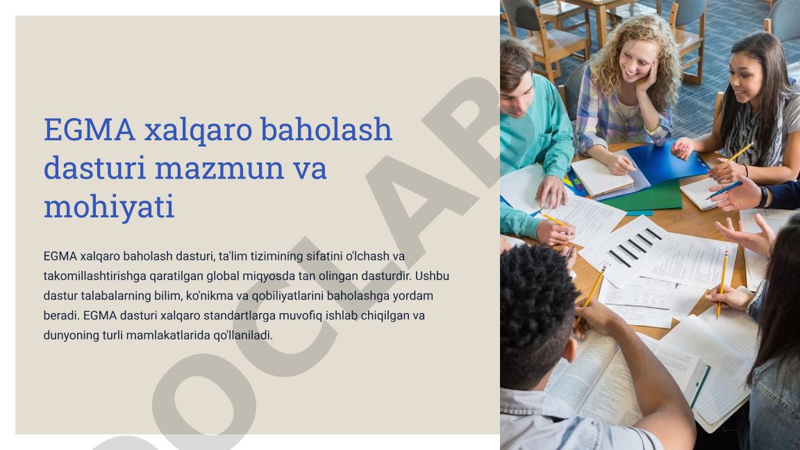 EGMA xalqaro baholash dasturi mazmun va mohiyati
