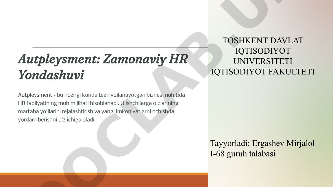 Autpleysment: Zamonaviy HR Yondashuvi