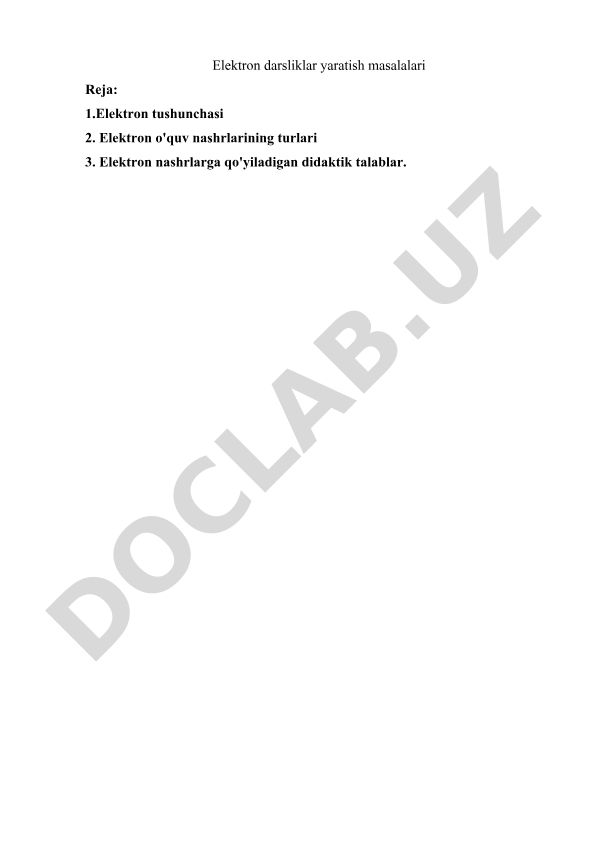 Elektron darsliklar yaratish masalalari
