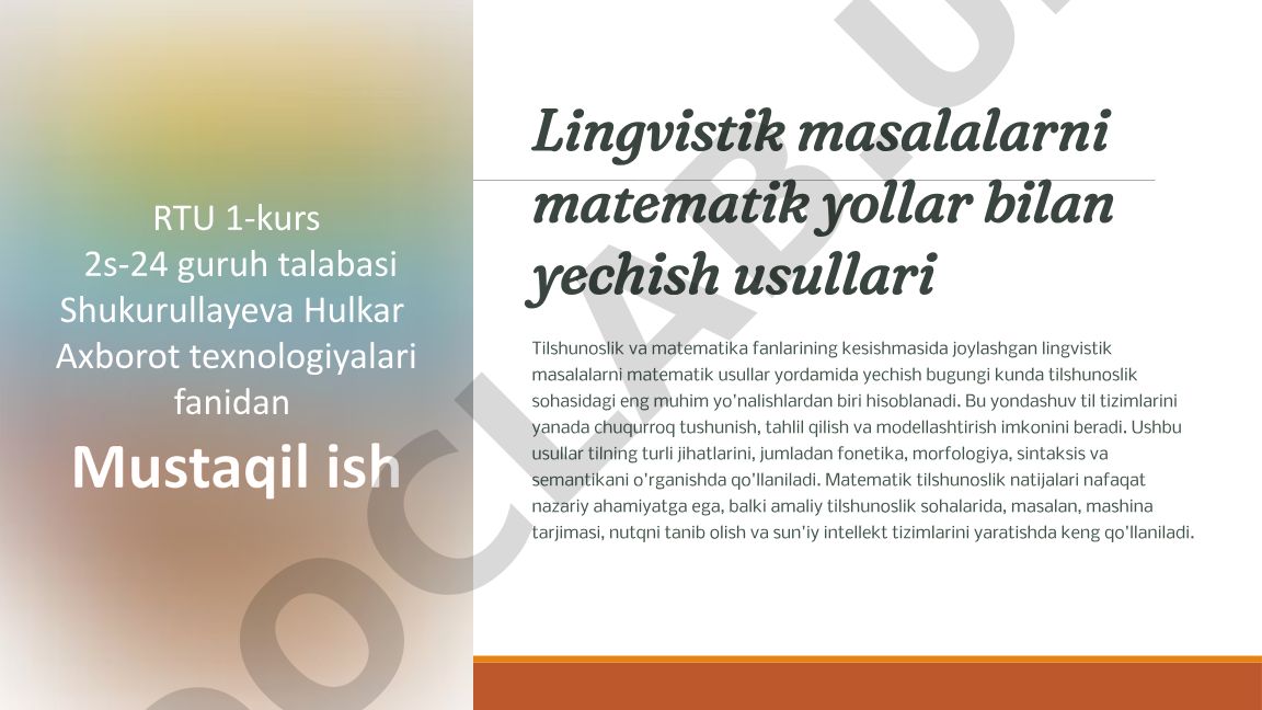 Lingvistik masalalarni matematik yollar bilan yechish usullari