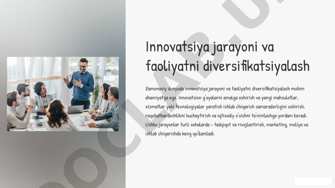 Innovatsiya jarayoni va faoliyatni diversifikatsiyalash