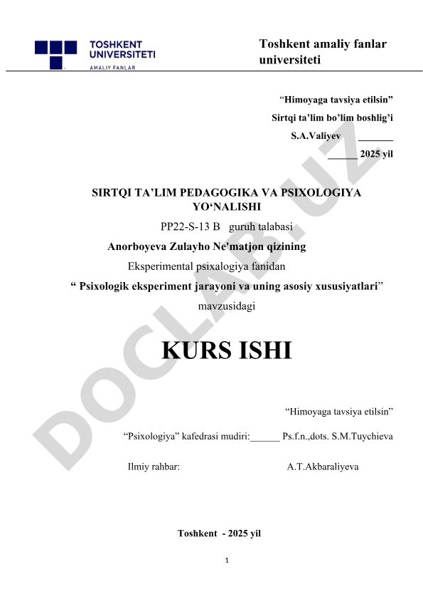 Psixologik eksperiment jarayoni va uning asosiy xususiyatlari