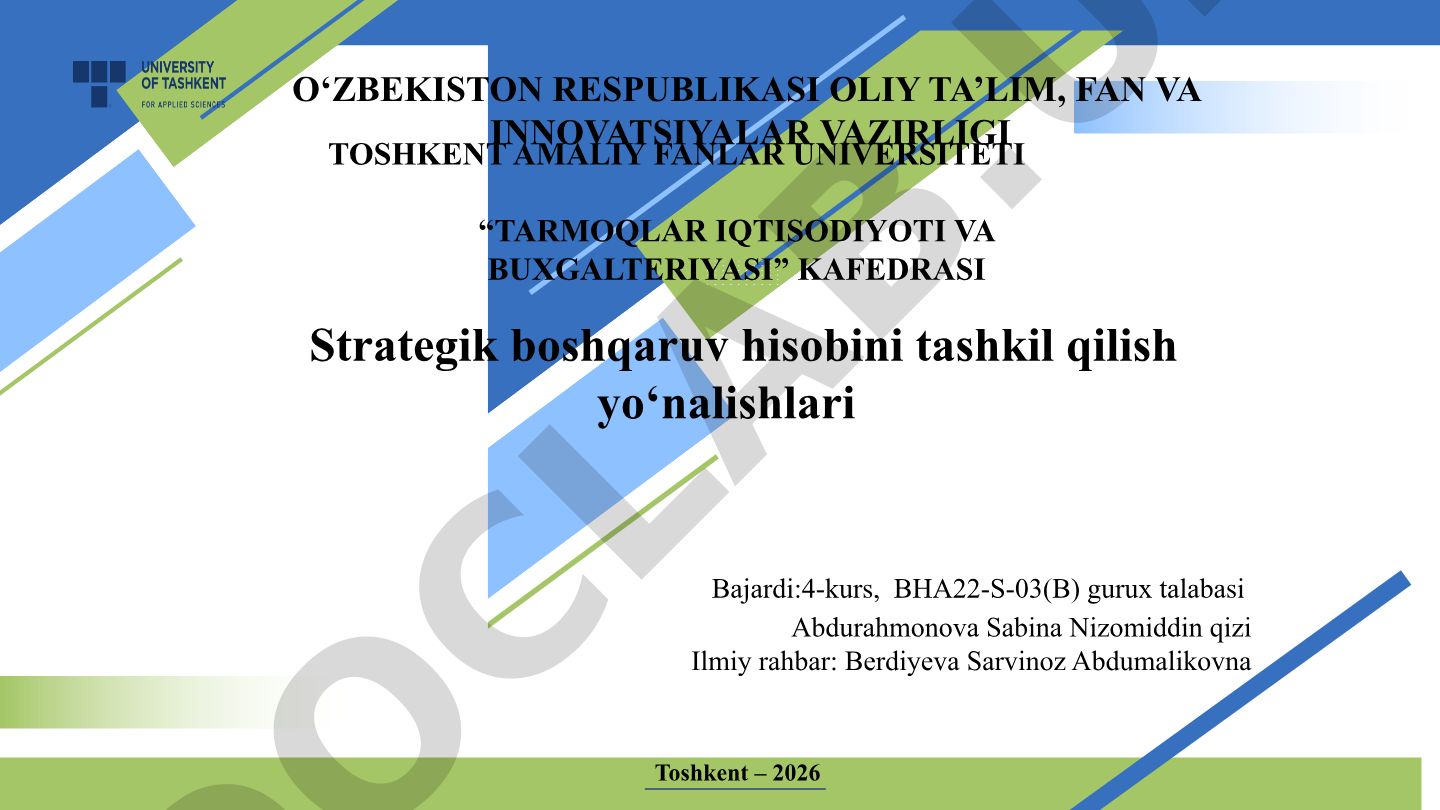 Strategik boshqaruv hisobini tashkil qilish yo‘nalishlari