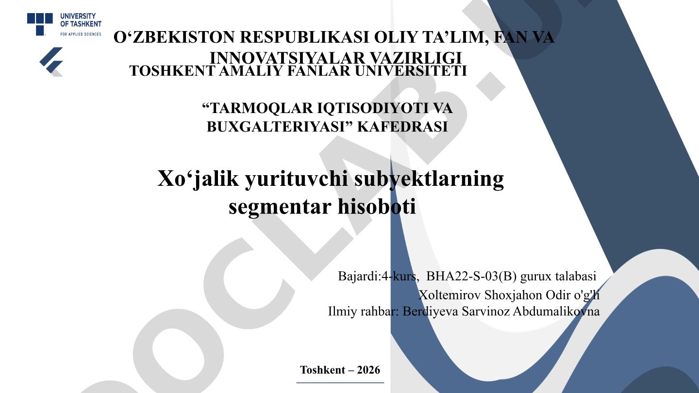 Xo'jalik yurituvchi subyektlarning segmentar hisoboti
