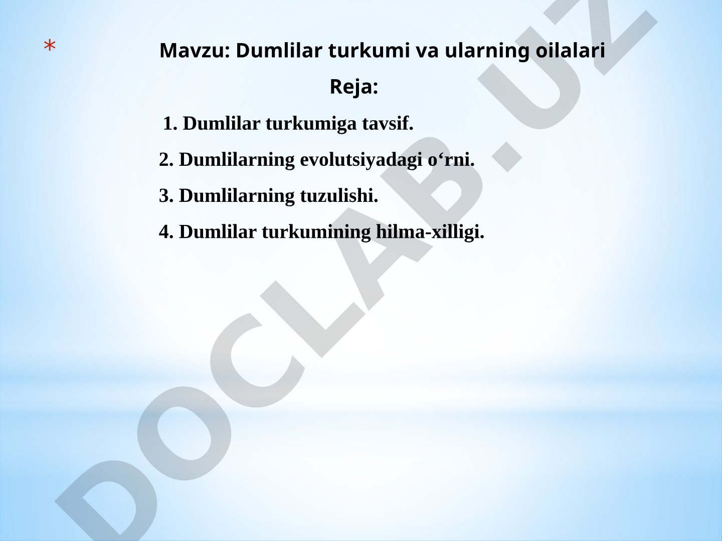 Dumlilar turkumi va ularning oilalari