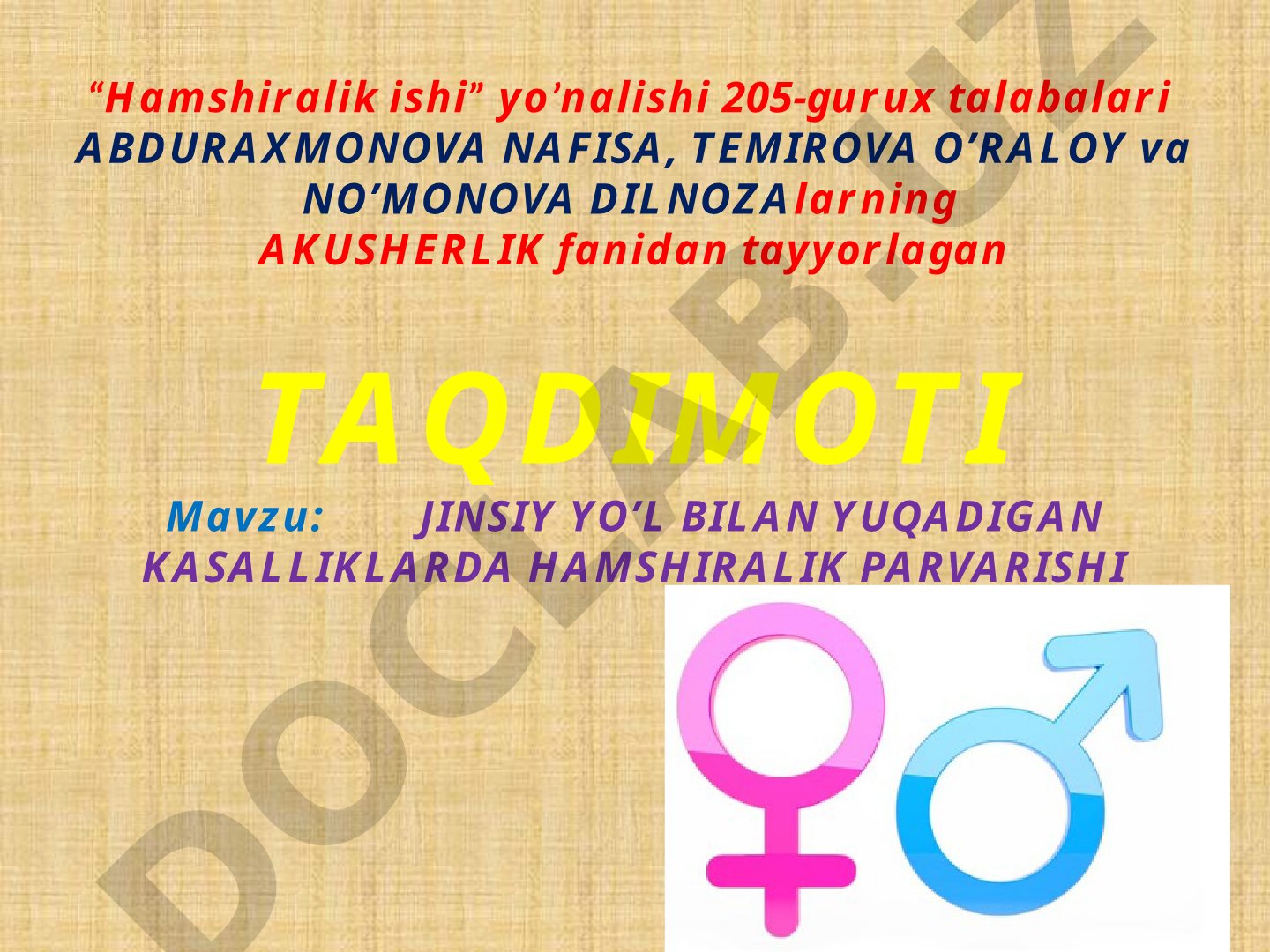 Jinsiy yo'l bilan yuqadigan kasalliklarda hamshiralik parvarishi