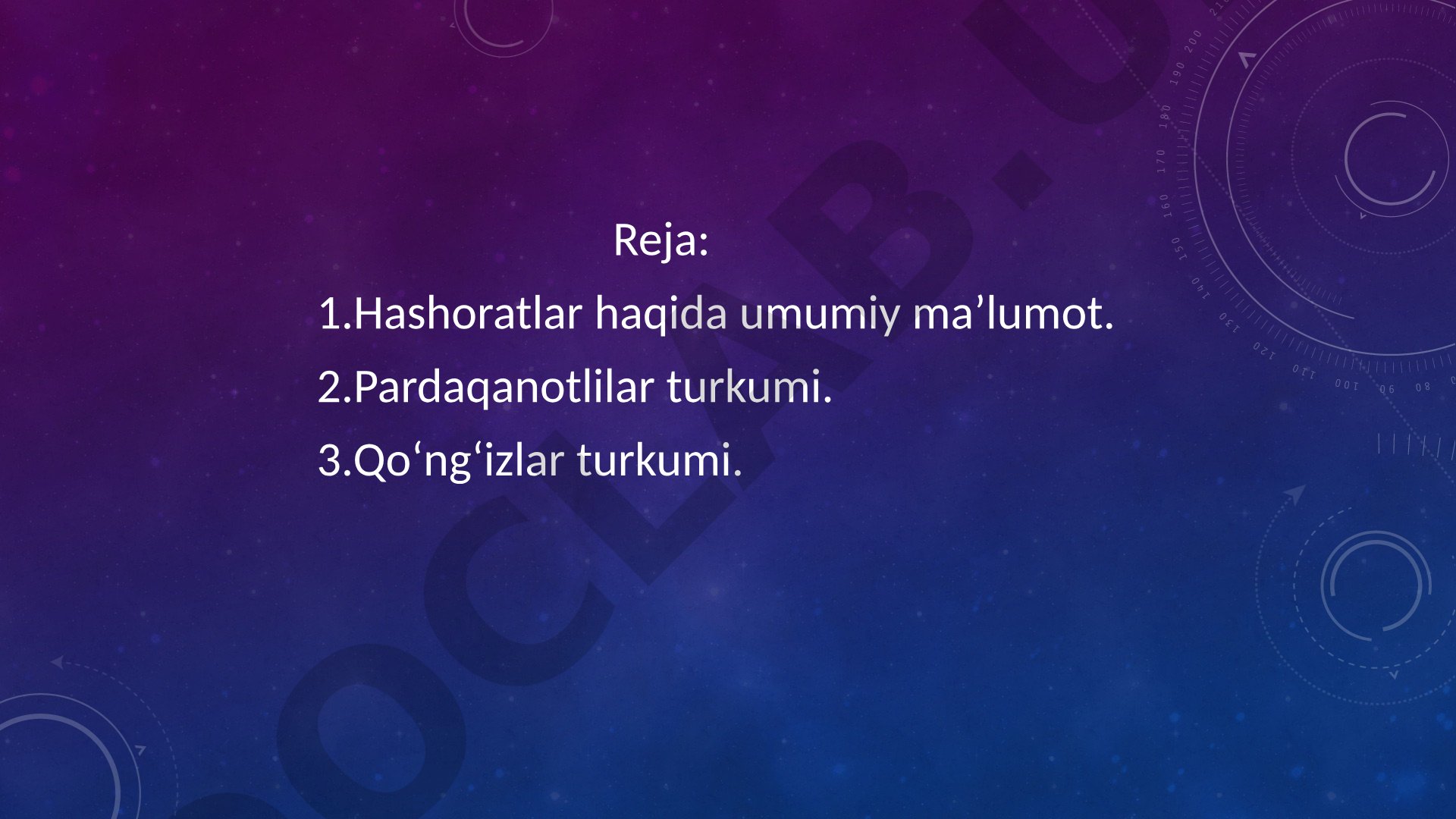Hashoratlar haqida umumiy ma'lumot, pardaqanotlilar va qo'ng'izlar turkumi