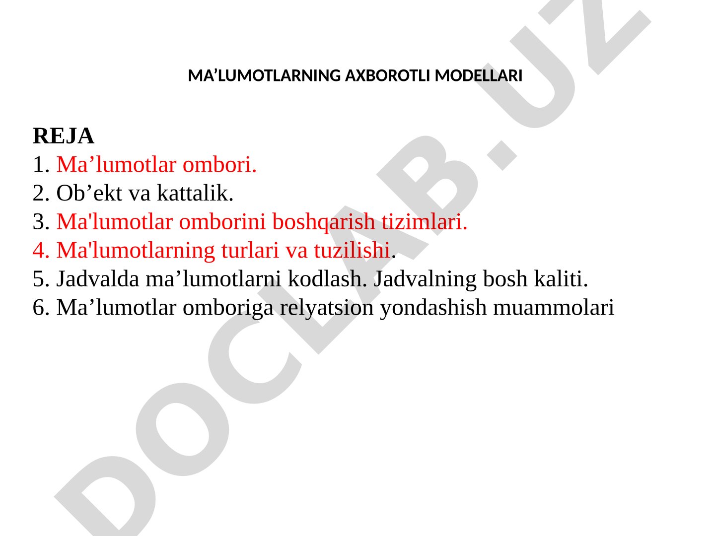 Ma'lumotlarning axborotli modellari