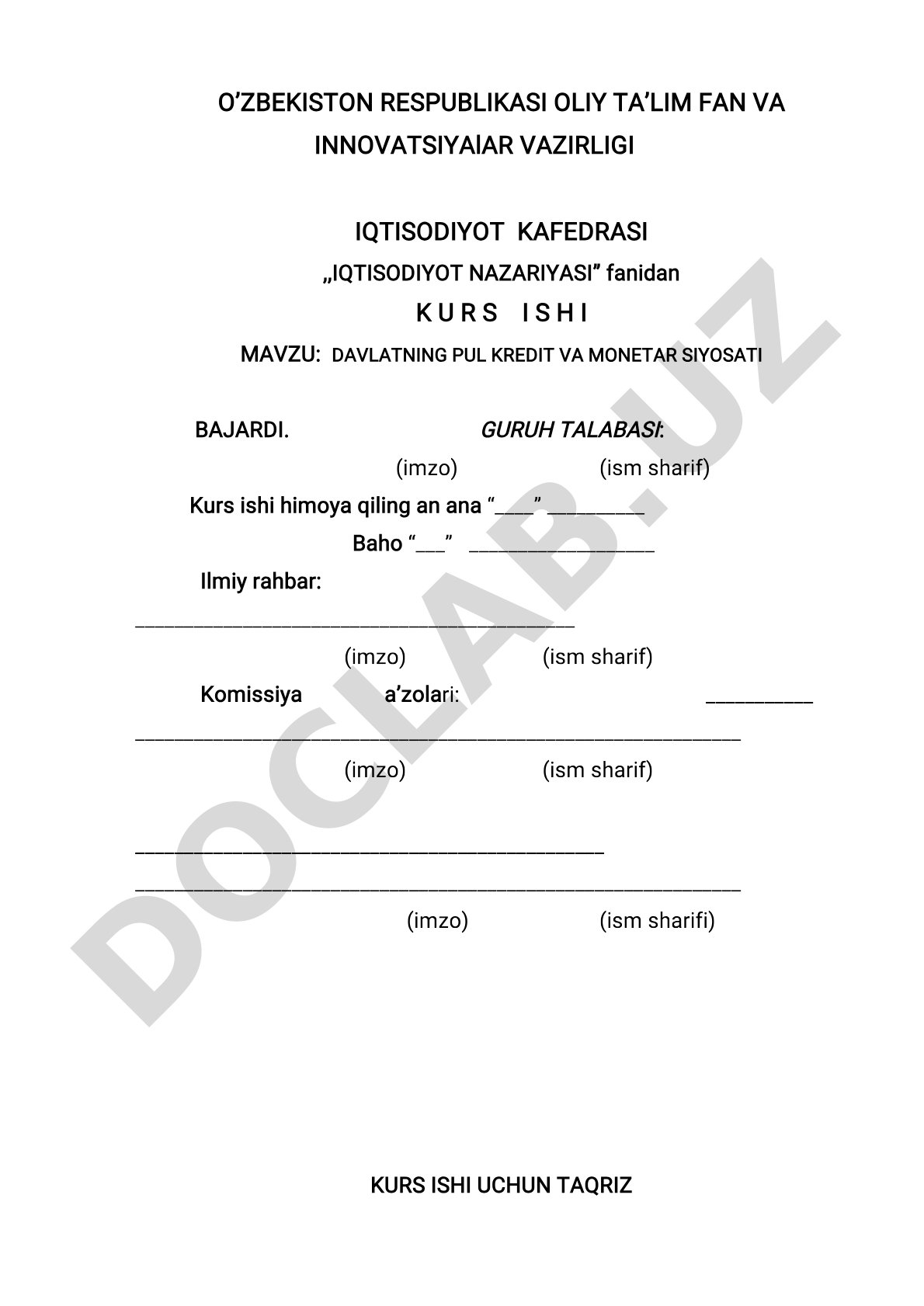 Davlatning pul kredit va monetar siyosati