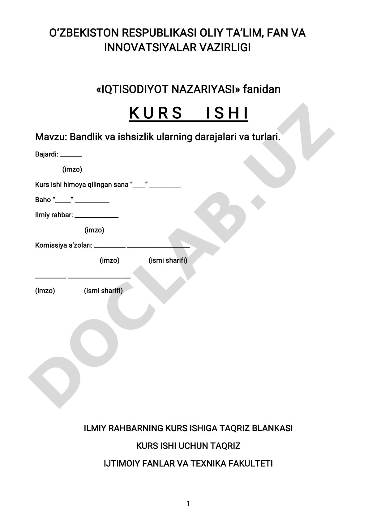 Bandlik va ishsizlik ularning darajalari va turlari
