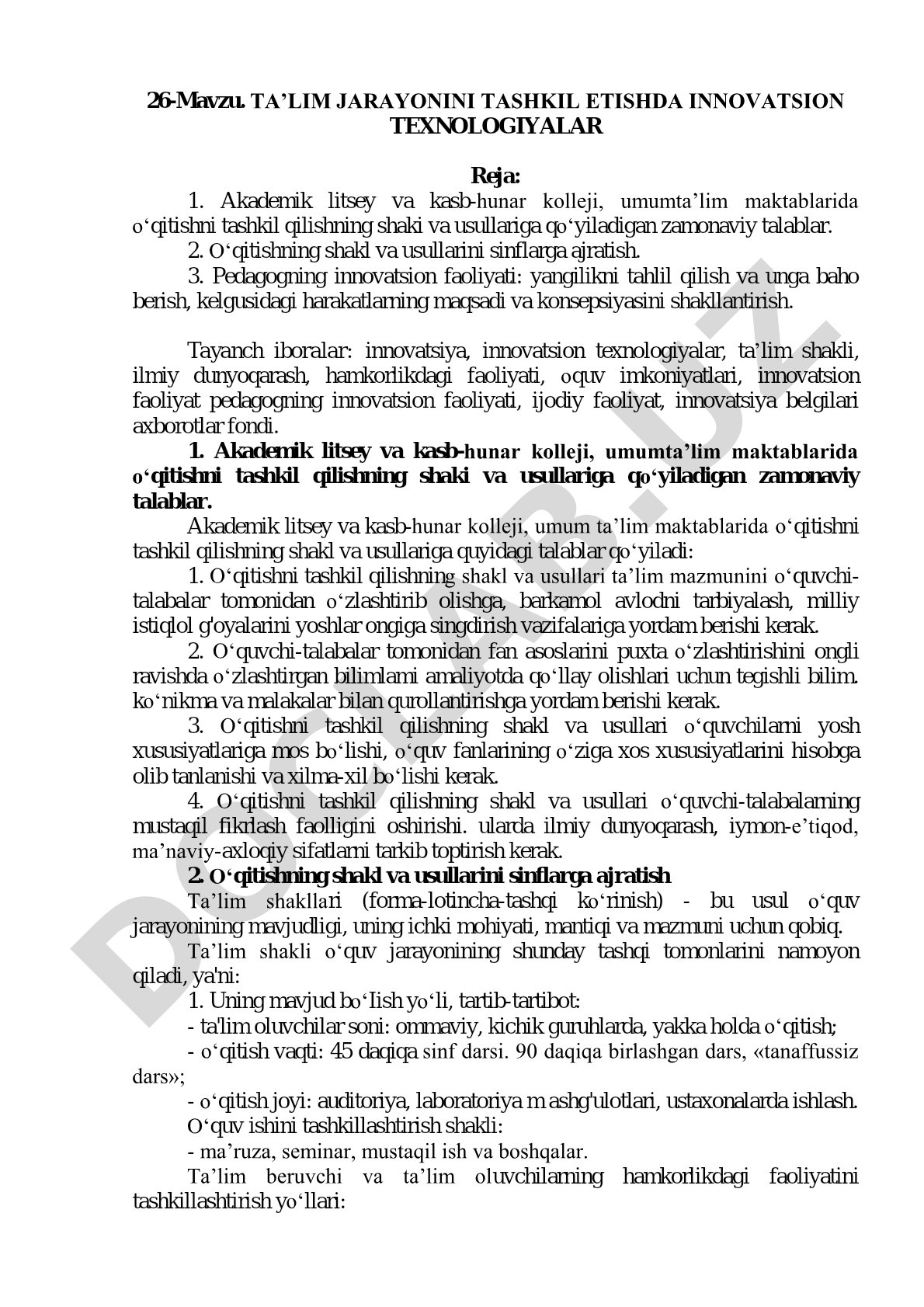 Ta’lim jarayonini tashkil etishda innovatsion texnologiyalar