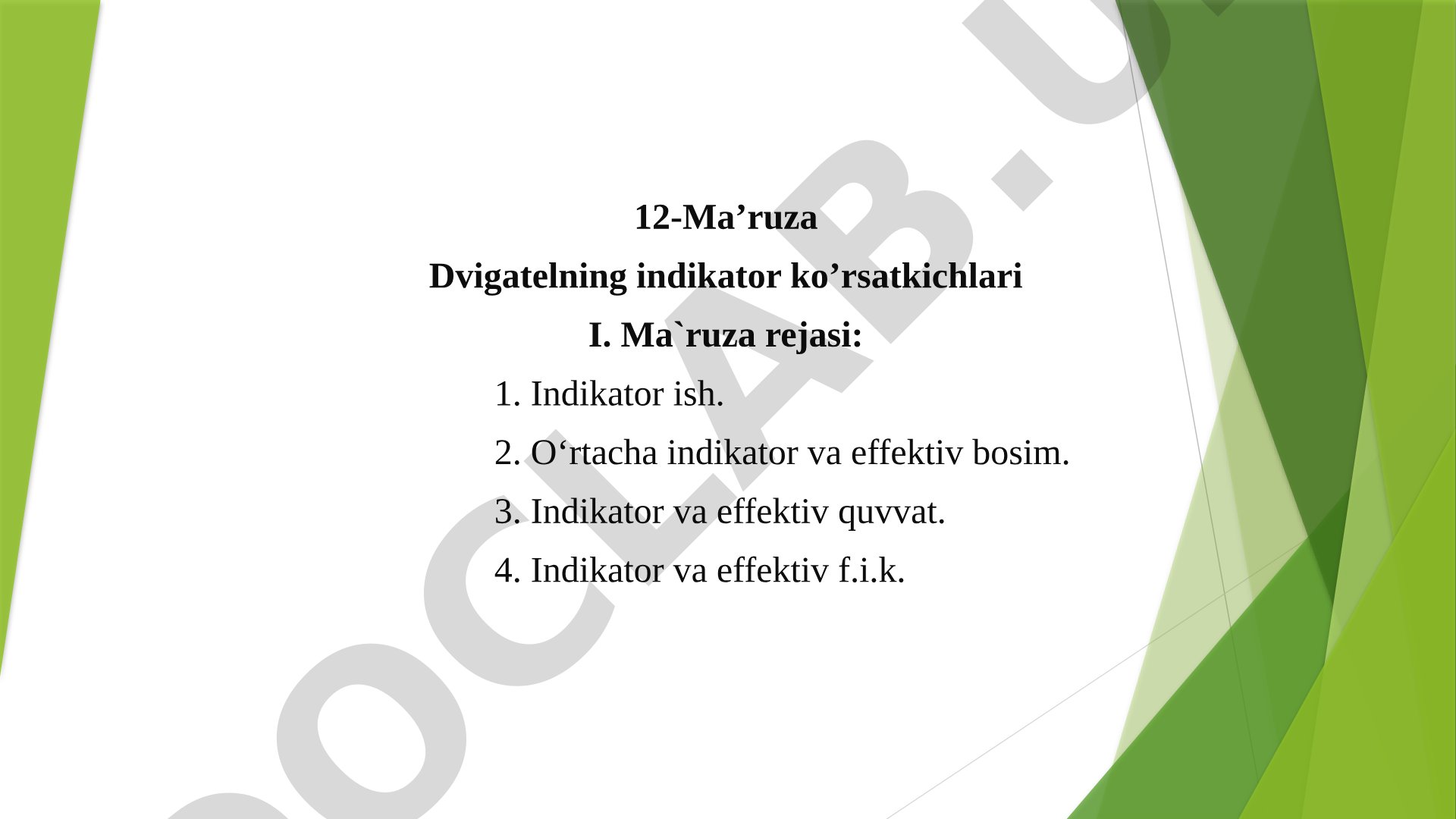 Dvigatelning indikator ko'rsatkichlari