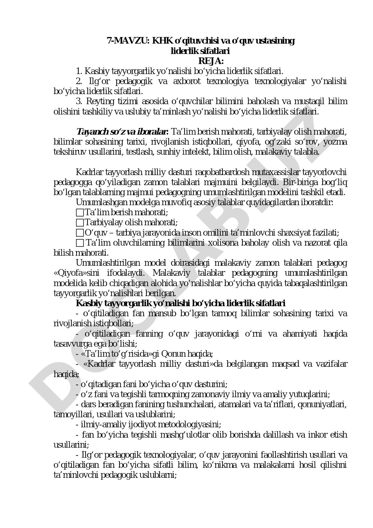 KHK o‘qituvchisi va o‘quv ustasining liderlik sifatlari