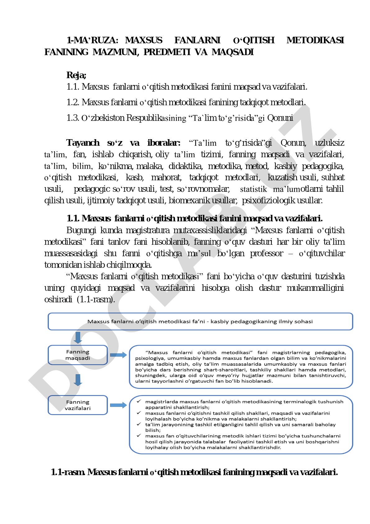 Maxsus fanlarni o‘qitish metodikasi fanining mazmuni, predmeti va maqsadi