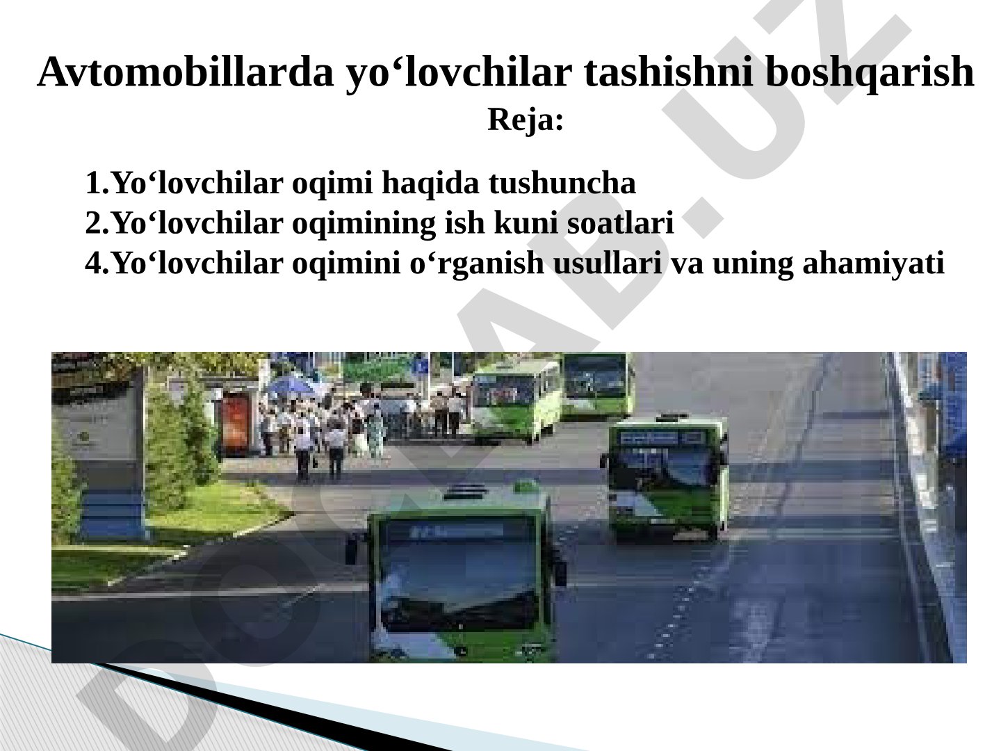 Avtomobillarda yo‘lovchilar tashishni boshqarish