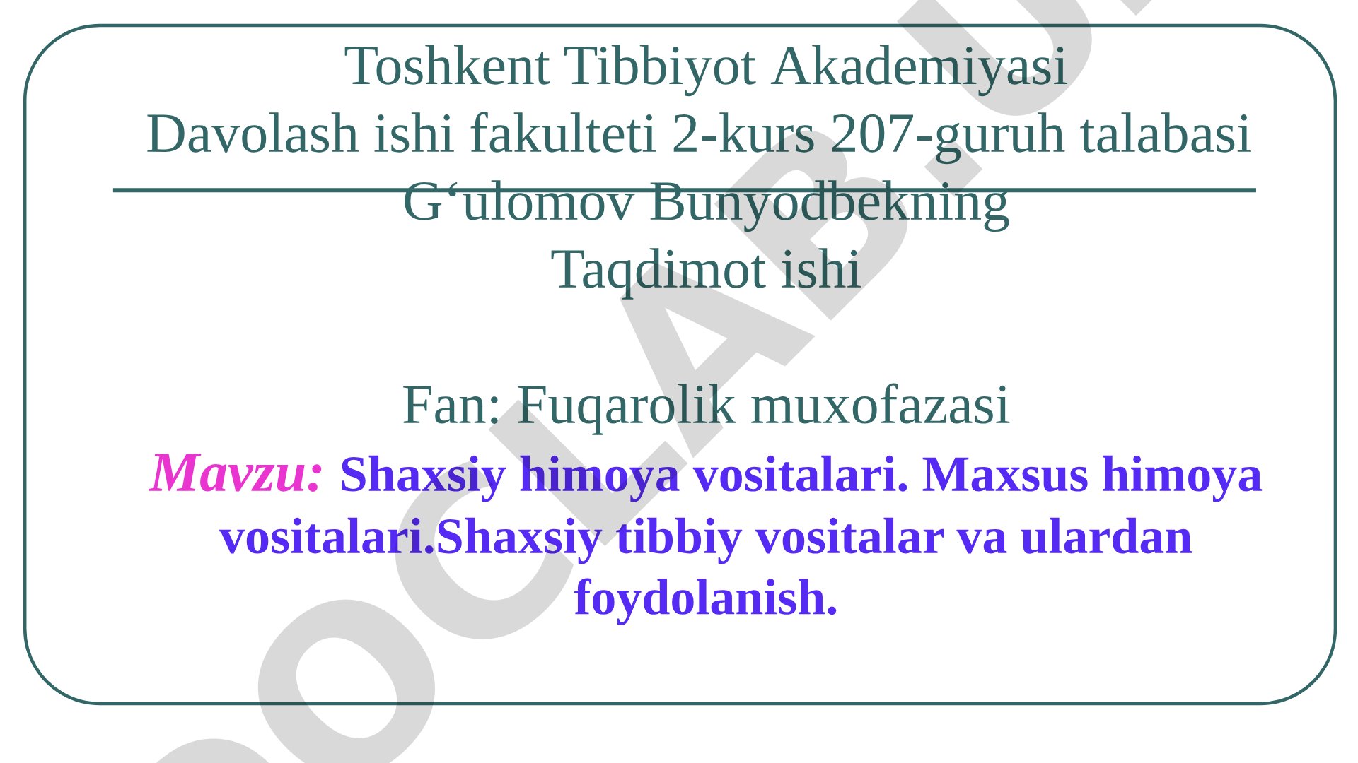 Shaxsiy himoya vositalari. Maxsus himoya vositalari. Shaxsiy tibbiy vositalar va ulardan foydolanish