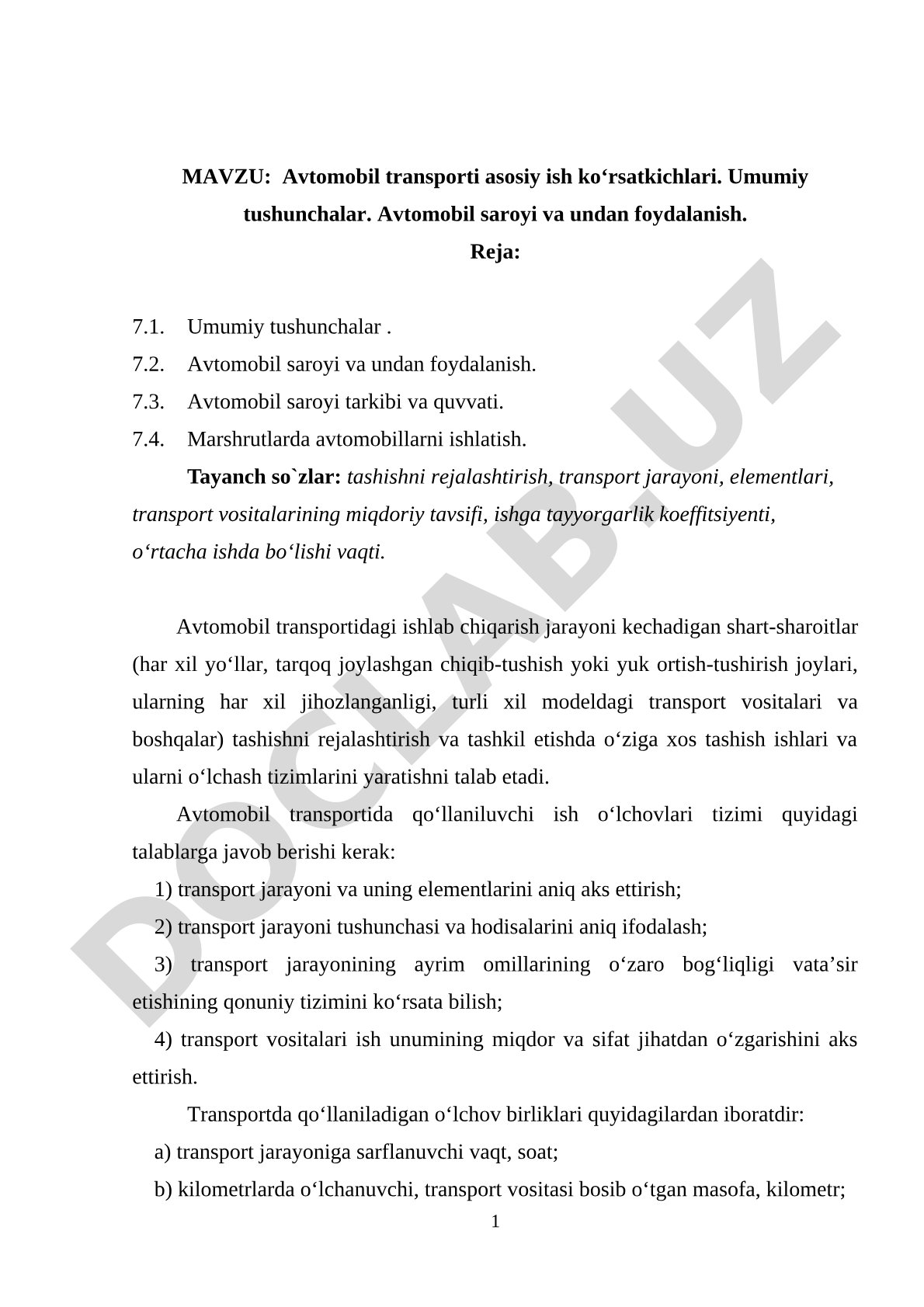 Avtomobil transporti asosiy ish ko‘rsatkichlari