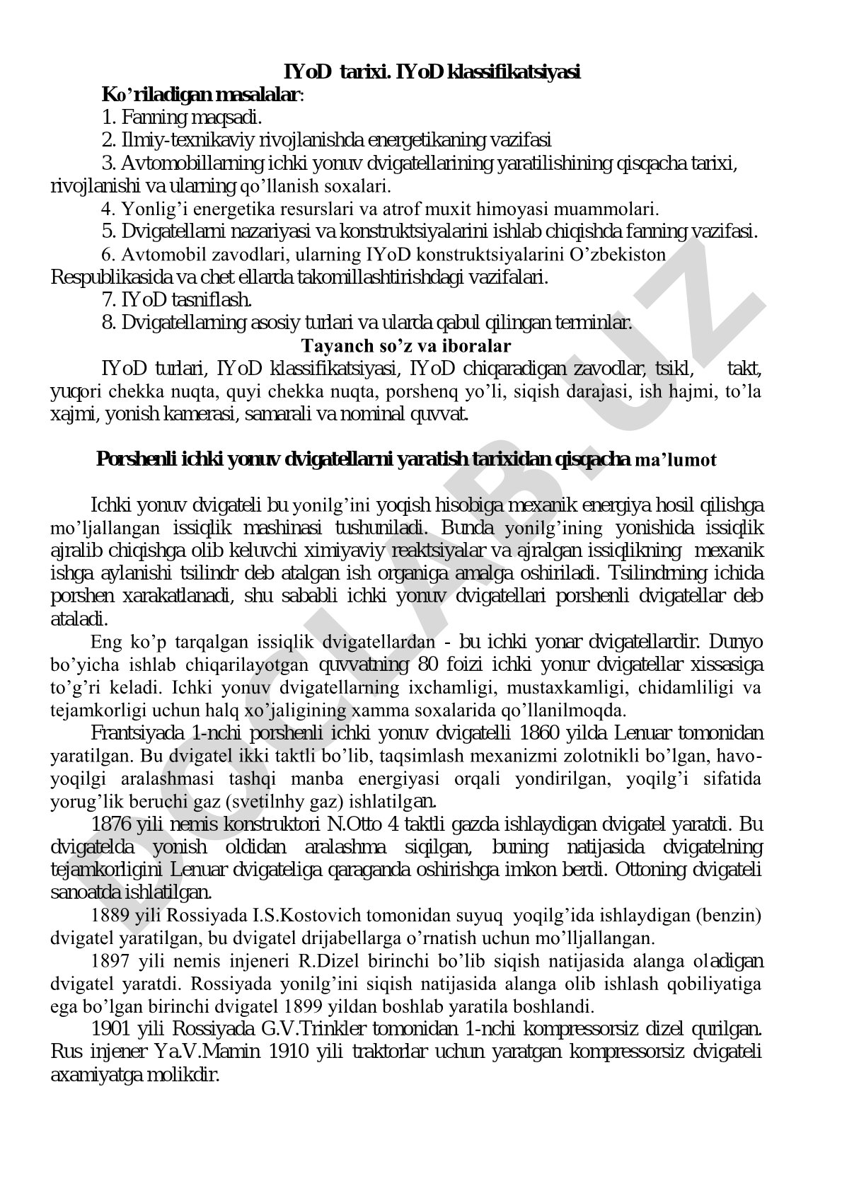 IYoD tarixi va klassifikatsiyasi