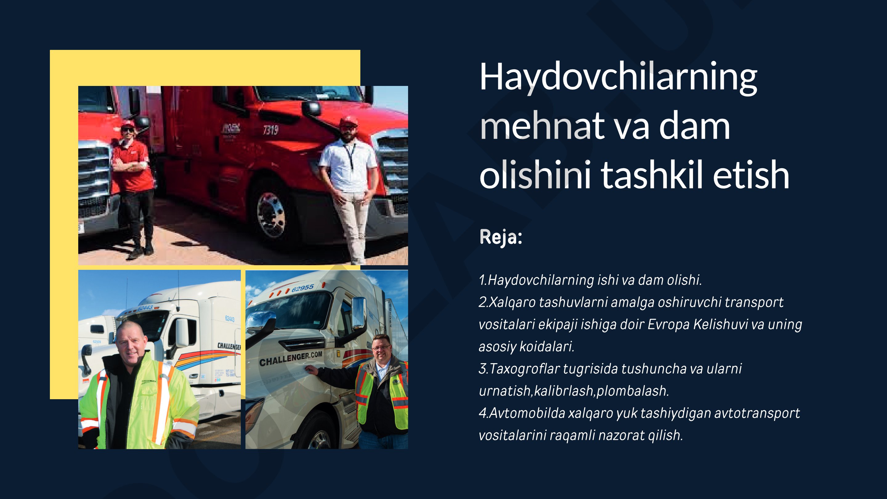 Haydovchilarning mehnat va dam olishini tashkil etish