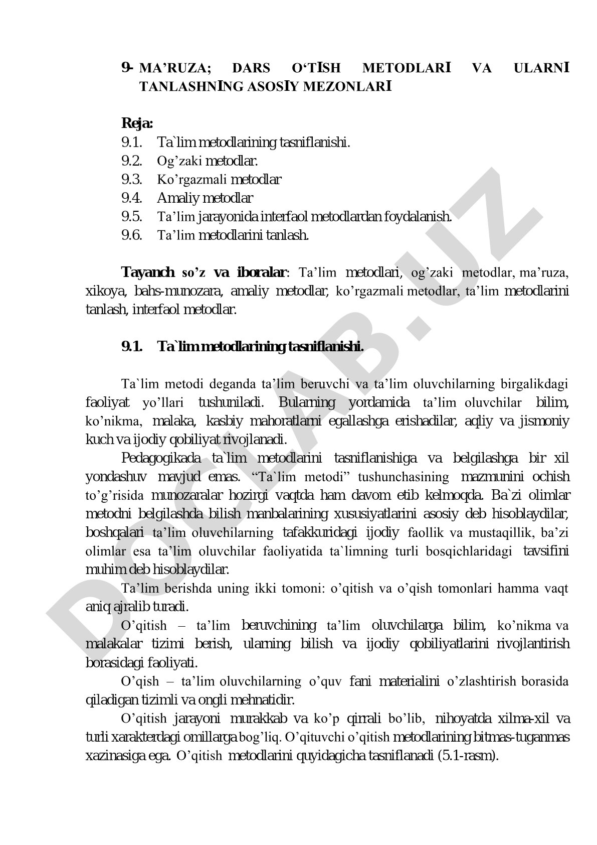 Dars o'tish metodlari va ularni tanlashning asosiy mezonlari