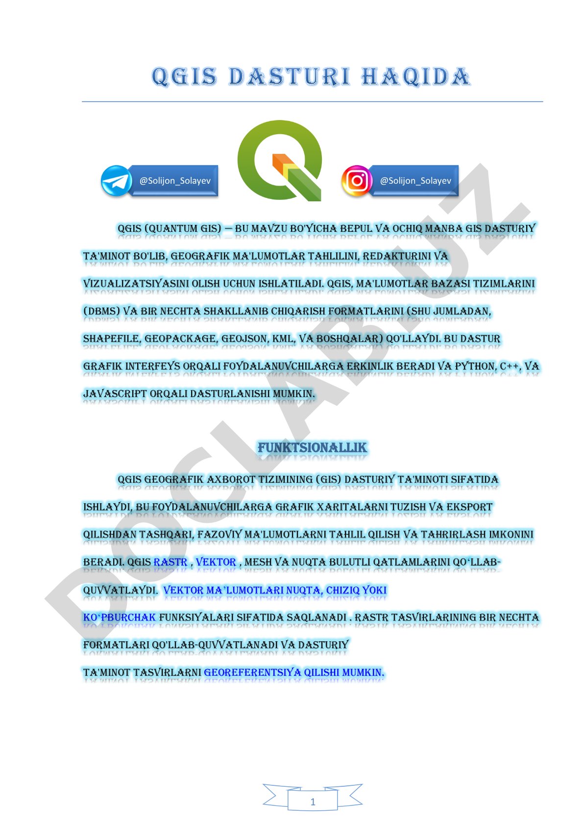 QGIS dasturiy ta'minoti haqida umumiy ma'lumot