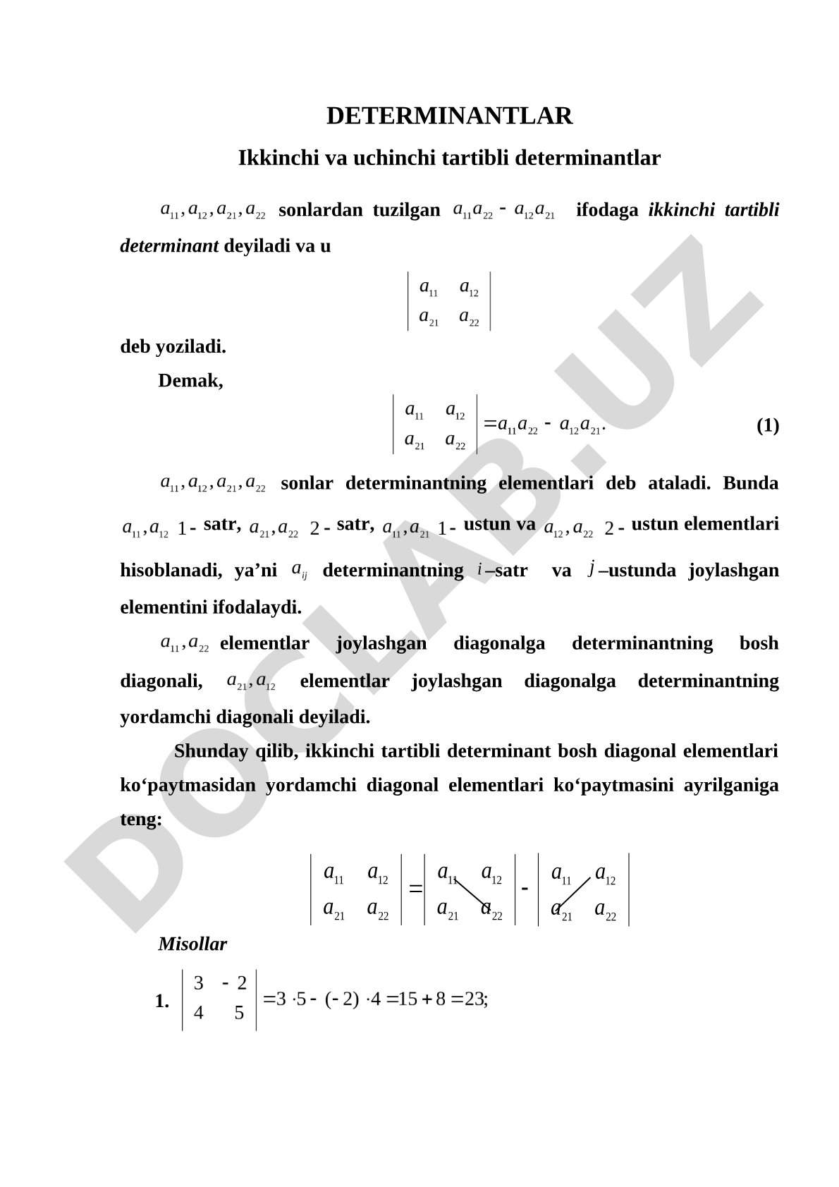Ikkinchi va uchinchi tartibli determinantlar