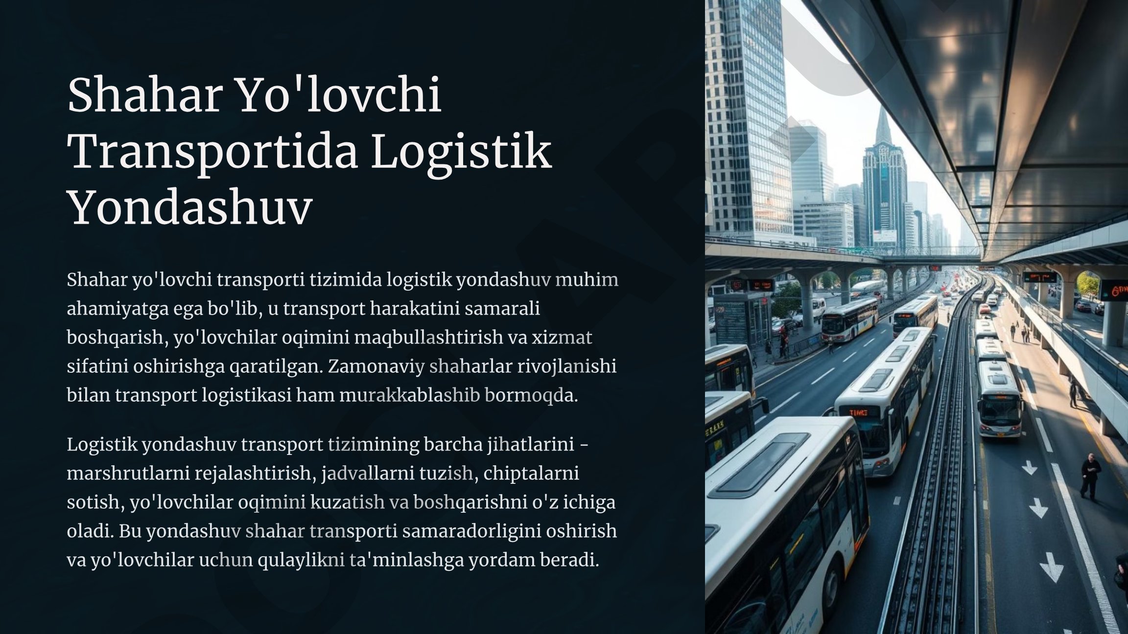 Shahar yo'lovchi transportida logistik yondashuv