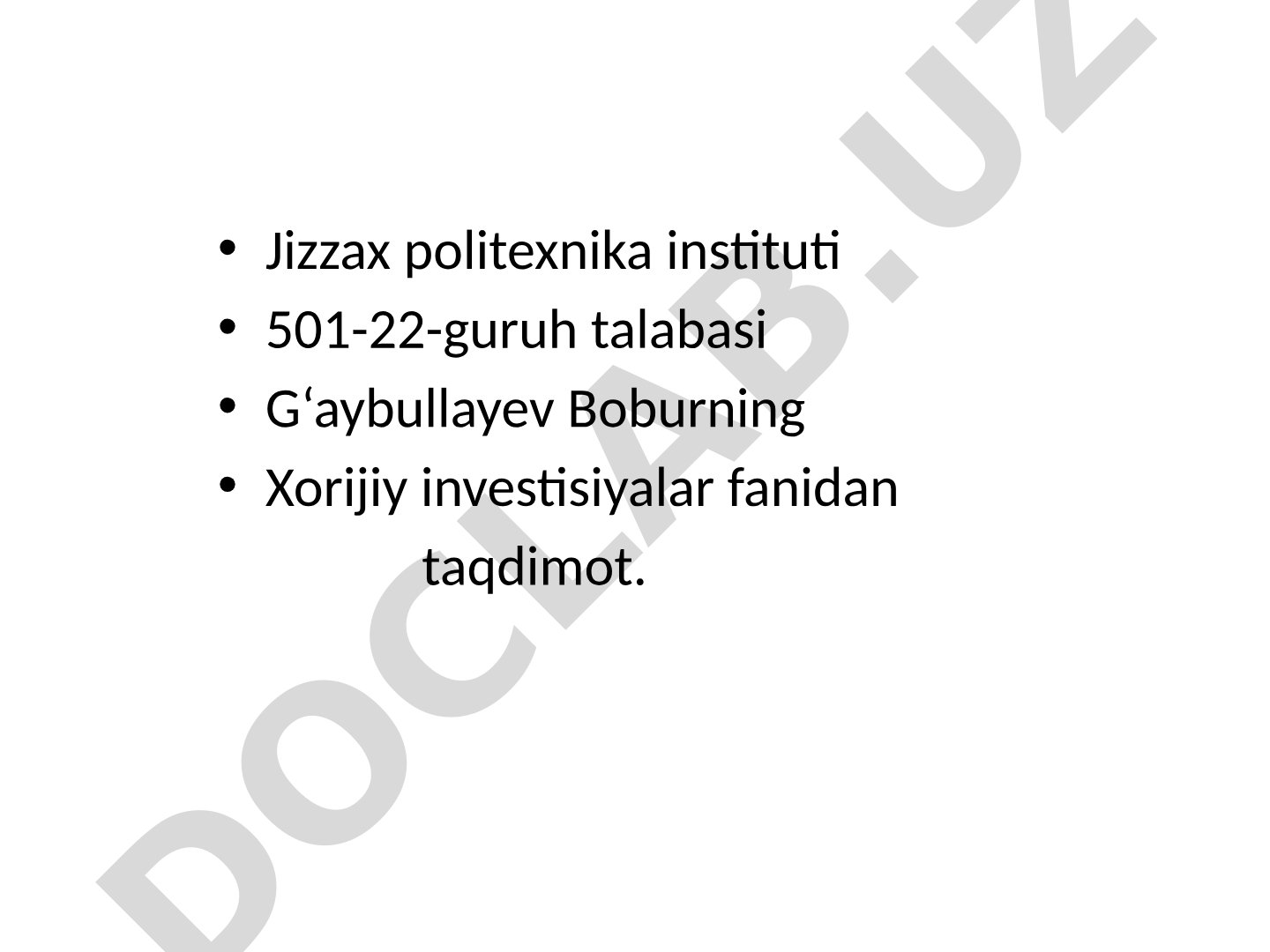 Jizzaxdagi xorijiy investitsiyalar