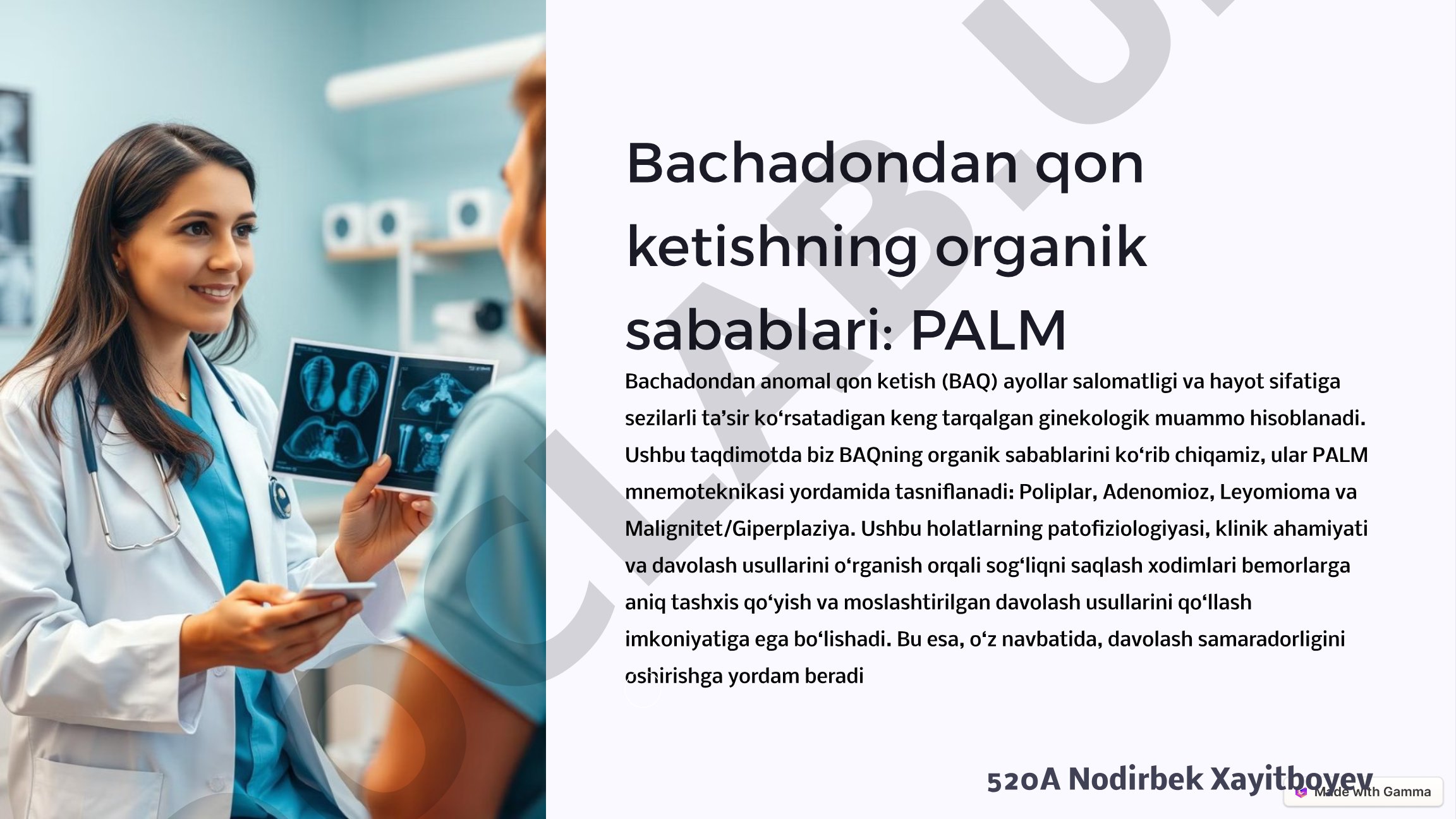 Bachadondan anomal qon ketishning organik sabablari: PALM tasnifi