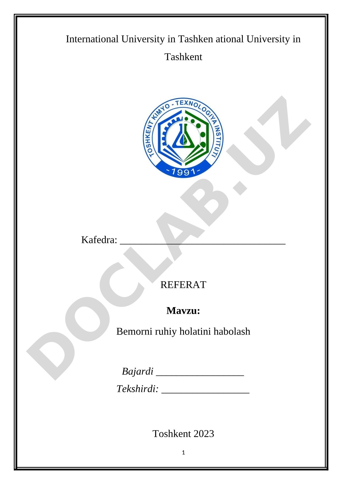 Bemorni ruhiy holatini baholash