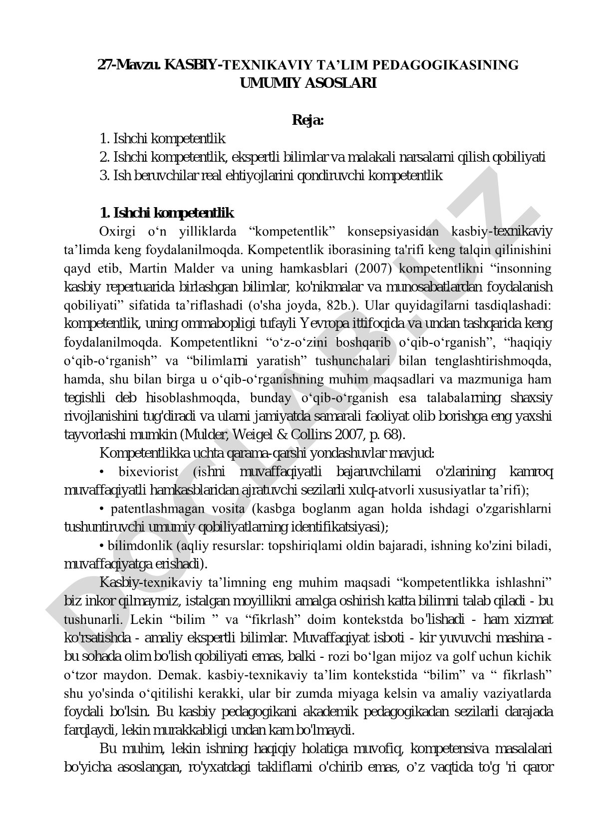 Kasbiy-texnikaviy ta'lim pedagogikasining umumiy asoslari
