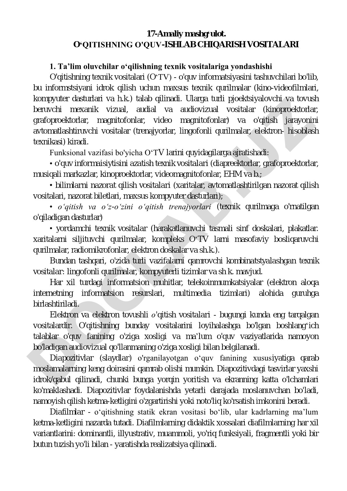 O'qitishning o'quv-ishlab chiqarish vositalari
