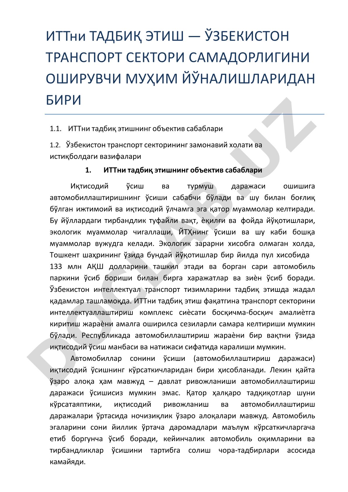 ИТТни тадбиқ этиш — Ўзбекистон транспорт сектори самарадорлигини оширувчи муҳим йўналишлардан бири