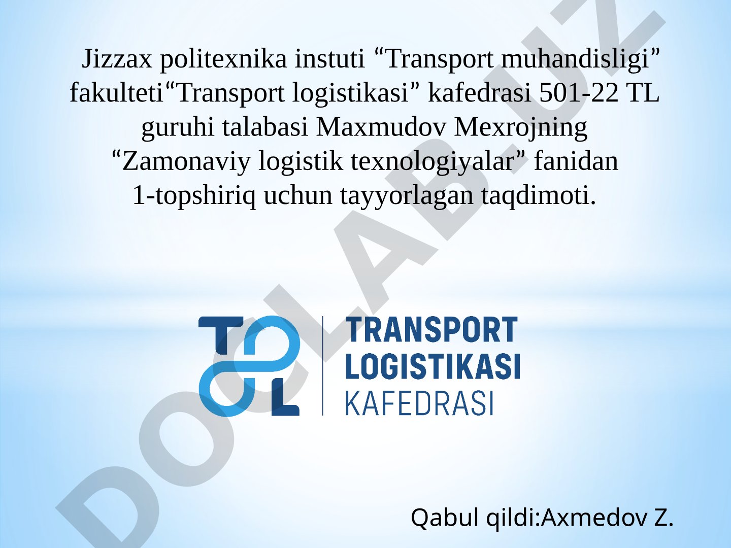 Oʻzbekiston Respublikasida temir yoʻl transporti infratuzilmasini modernizatsiyalashni boshqarish