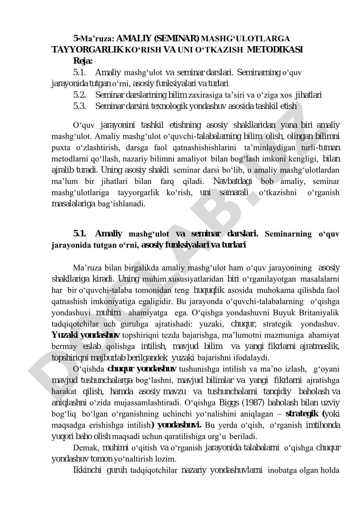 Amaliy (seminar) mashg'ulotlarga tayyorgarlik ko'rish va uni o'tkazish metodikasi