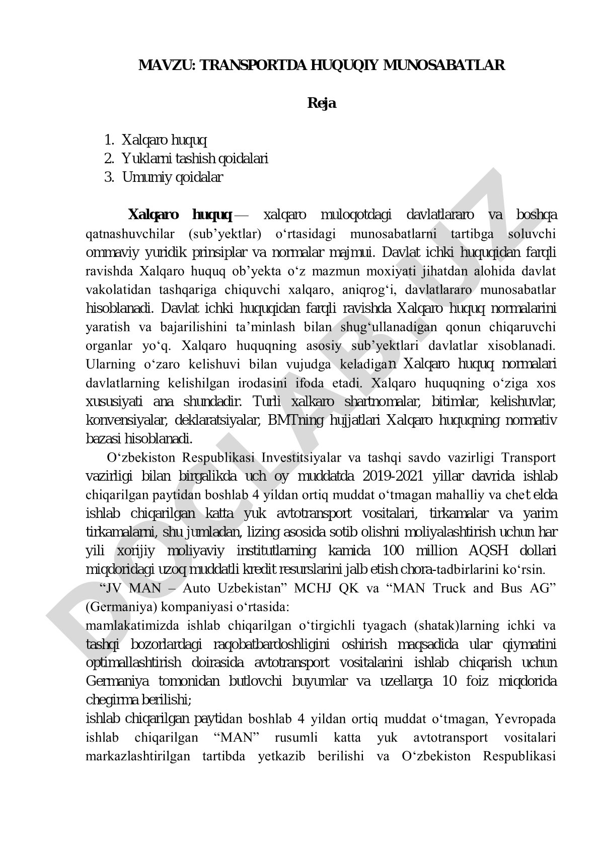 Transportda huquqiy munosabatlar