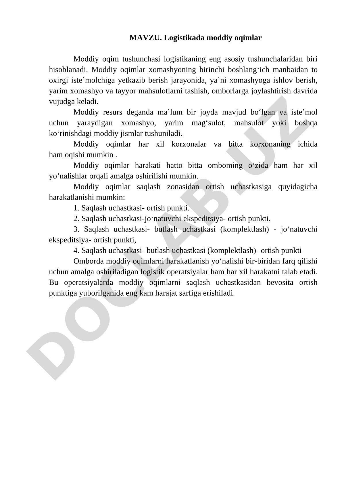 Logistikada moddiy oqimlar