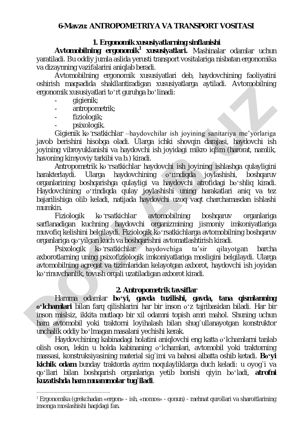 Antropometriya va transport vositasi