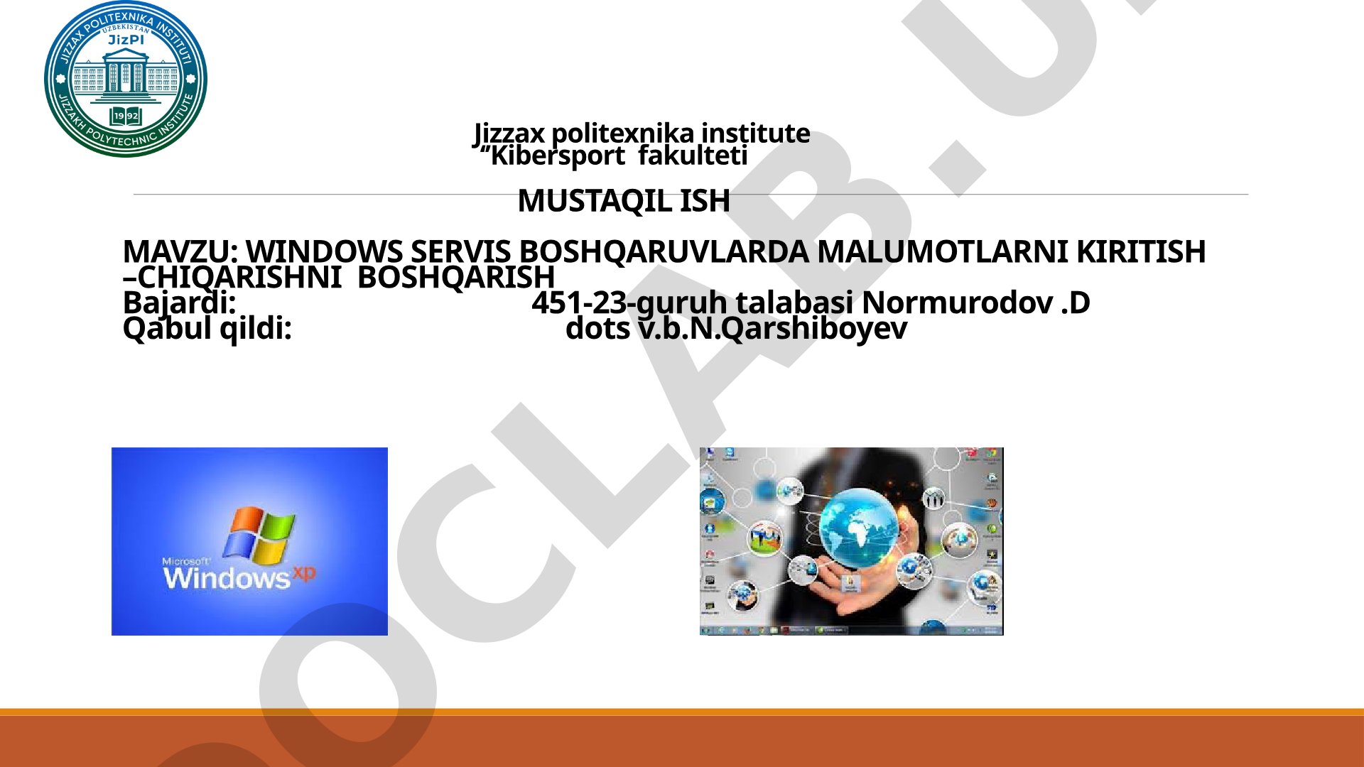 Windows Servis boshqaruvlarda Malumotlarni Kiritish-Chiqarishni Boshqarish