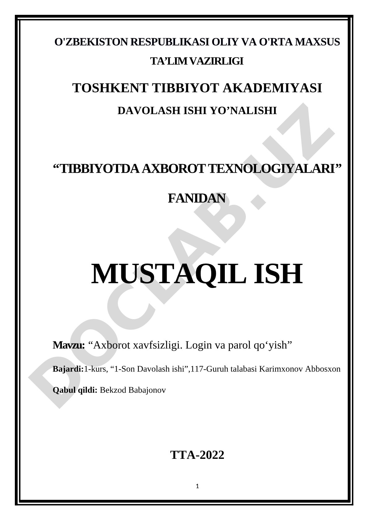 Axborot xavfsizligi. Login va parol qo'yish
