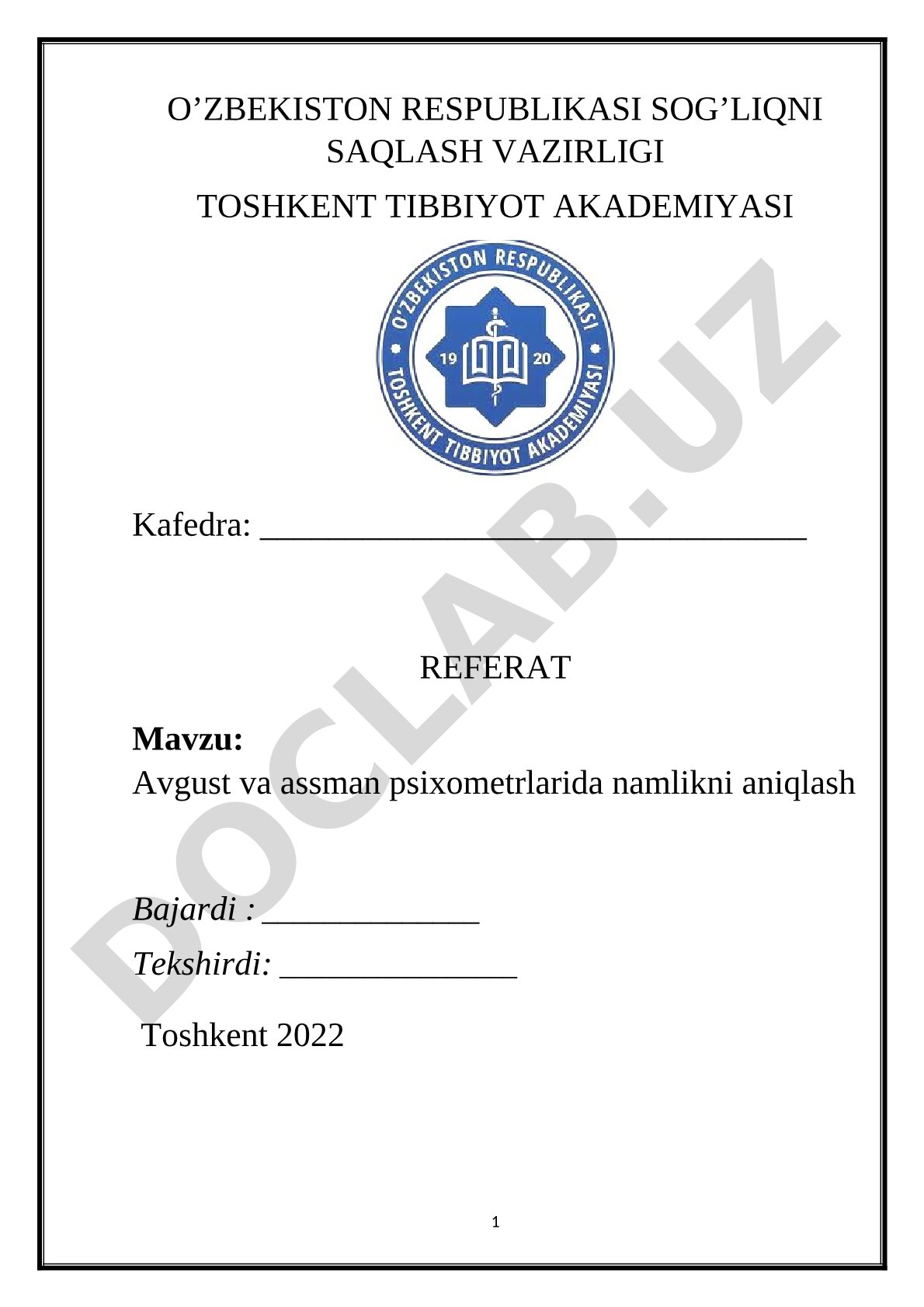Avgust va assman psixometrlarida namlikni aniqlash