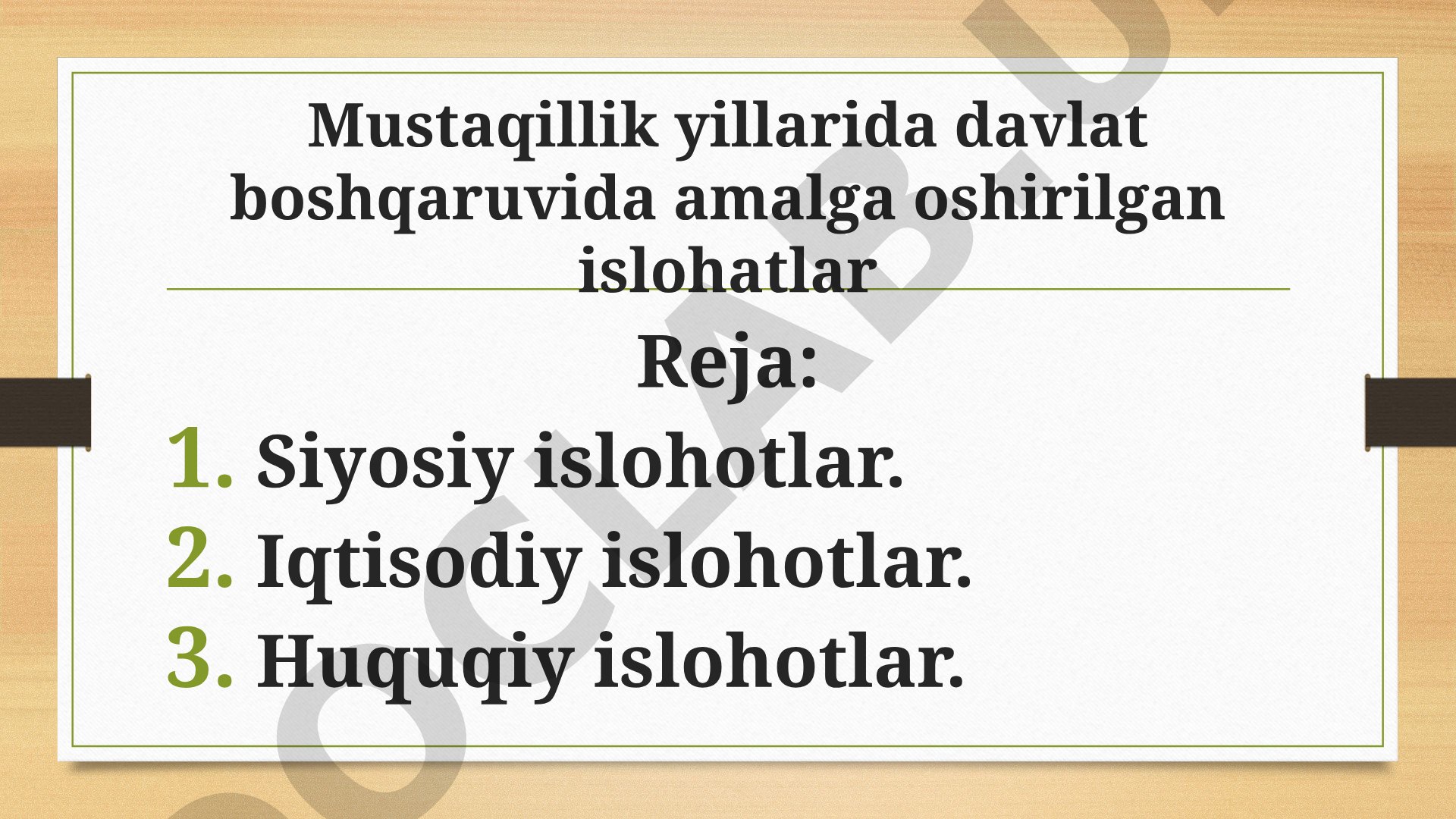 Mustaqillik yillarida davlat boshqaruvida amalga oshirilgan islohatlar