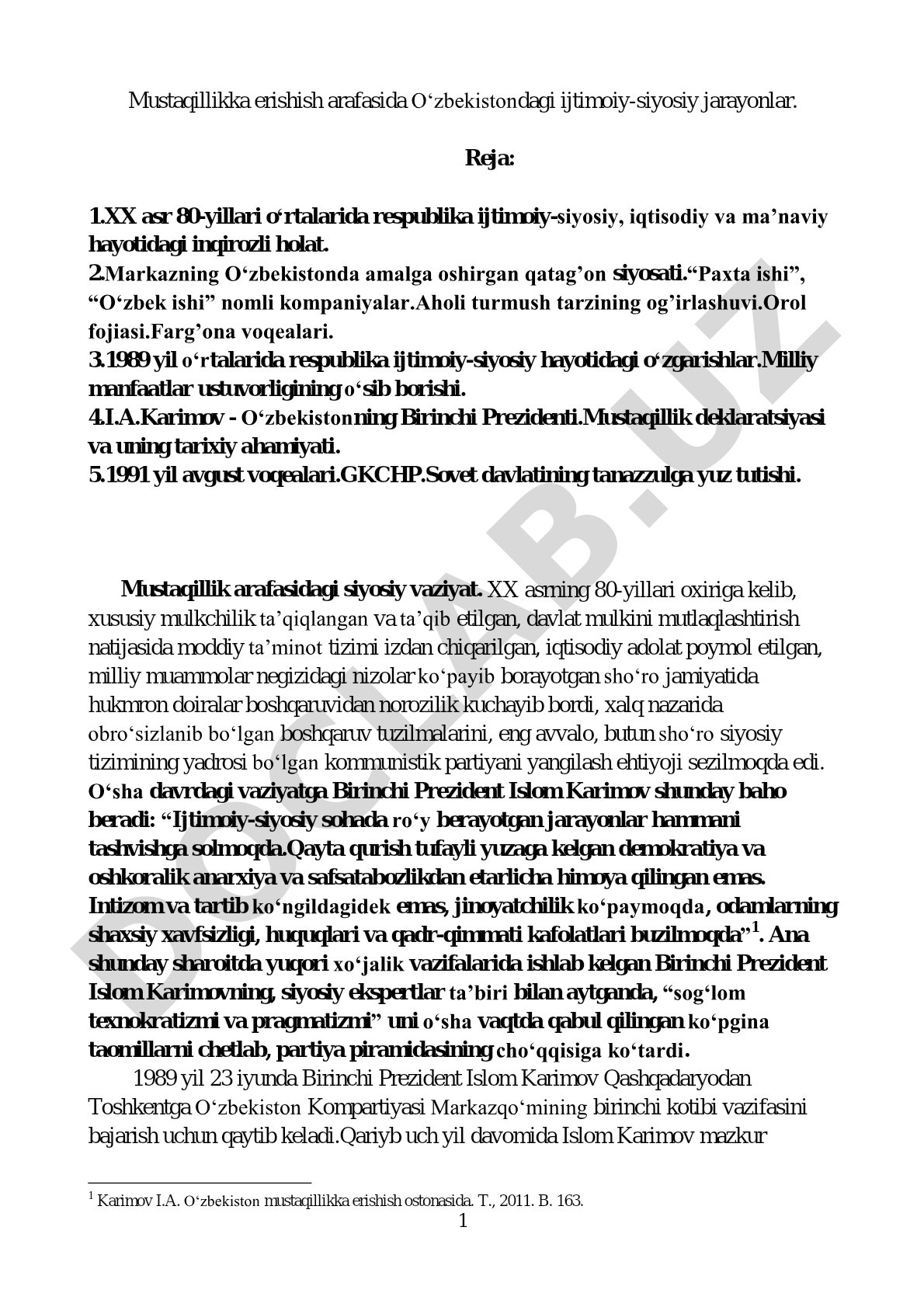 Mustaqillikka erishish arafasida O'zbekistondagi ijtimoiy-siyosiy jarayonlar