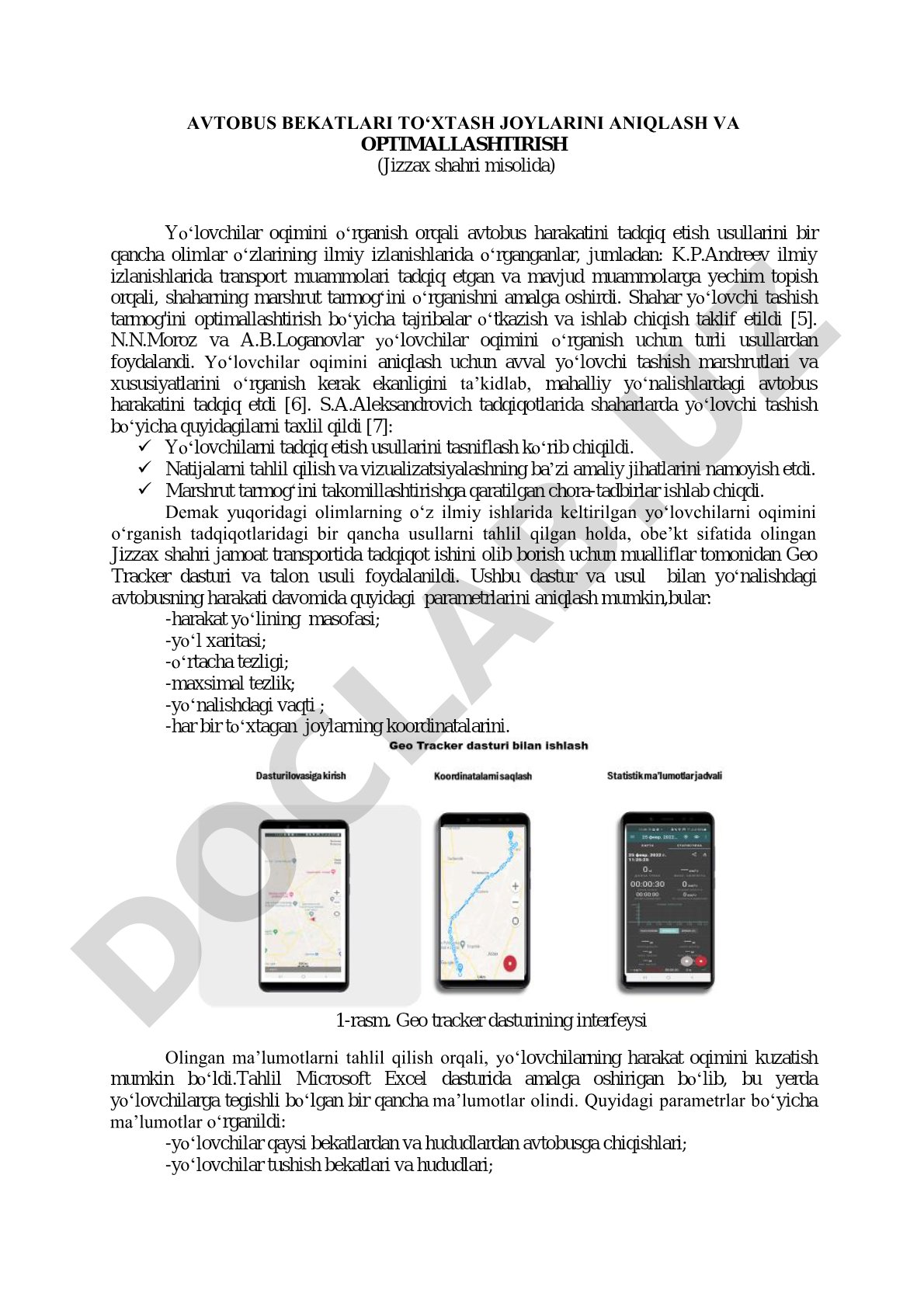 Avtobus bekatlari to‘xtash joylarini aniqlash va optimallashtirish (Jizzax shahri misolida)
