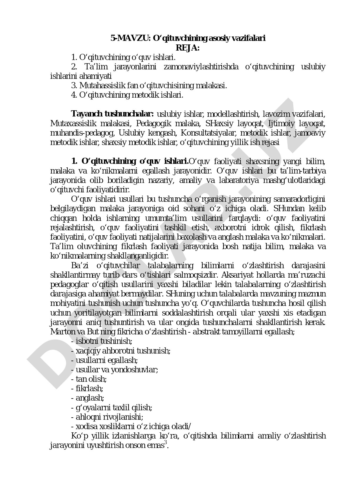 O‘qituvchining asosiy vazifalari